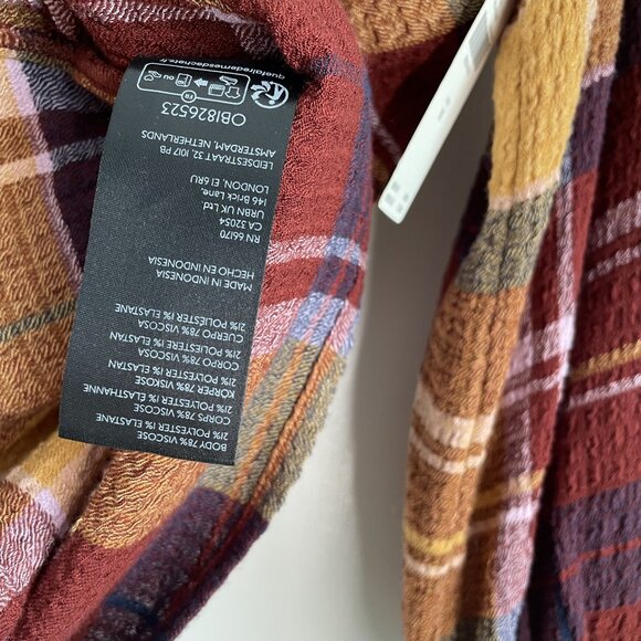 Pilcro Anthropologie Relaxed Plaid Button Down Shirt Size M Red Yellow Fall Boho - Picture 11 of 14